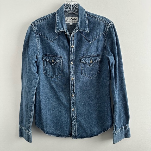 Vintage Western Blue Denim Shirt Back In The Saddle Collared Button Front Size M - Picture 9 of 13